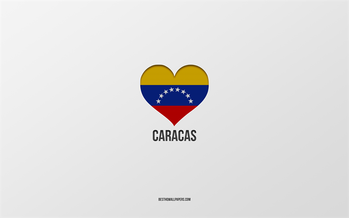 J&#39;aime Caracas, villes colombiennes, jour de Caracas, fond gris, Caracas, Colombie, coeur de drapeau colombien, villes pr&#233;f&#233;r&#233;es, Love Caracas