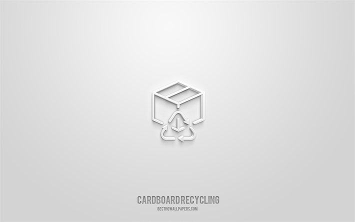 Ic&#244;ne 3d de recyclage de carton, fond blanc, symboles 3d, recyclage de carton, ic&#244;nes de courrier, ic&#244;nes 3d, signe de recyclage de carton, ic&#244;nes 3d de courrier
