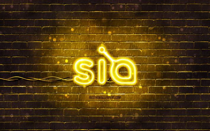 Siacoin yellow logo, 4k, yellow brickwall, Siacoin logo, cryptocurrency, Siacoin neon logo, Siacoin