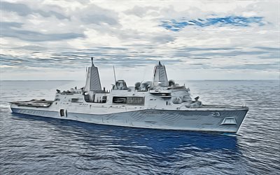 USS Anchorage, 4k, vector art, LPD-23, amphibious transport dock, United States Navy, US army, abstract ships, battleship, US Navy, San Antonio-class, USS Anchorage LPD-23