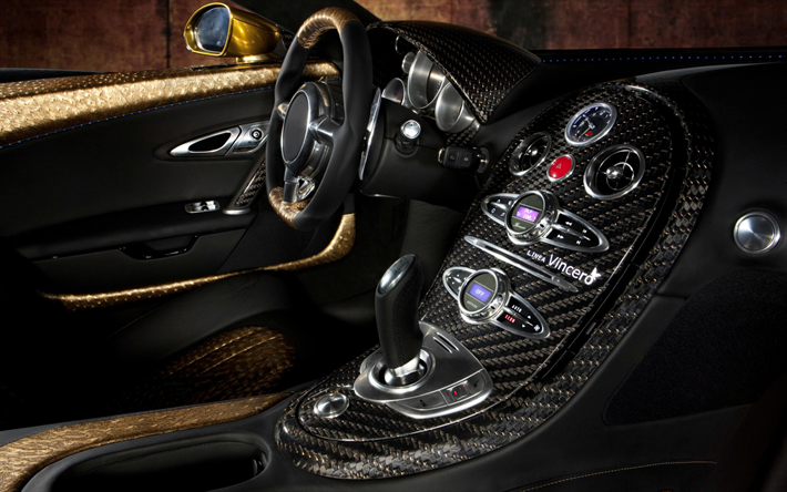 Bugatti Veyron, Mansory, interior, inside view, front panel, Bugatti Veyron Linea Vincero dOro, hypercar, Veyron tuning, Bugatti