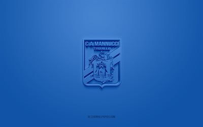 Carlos A Mannucci, creative 3D logo, blue background, Peruvian Primera Division, 3d emblem, Peruvian football club, Trujillo, Peru, 3d art, Liga 1, football, Carlos A Mannucci 3d logo