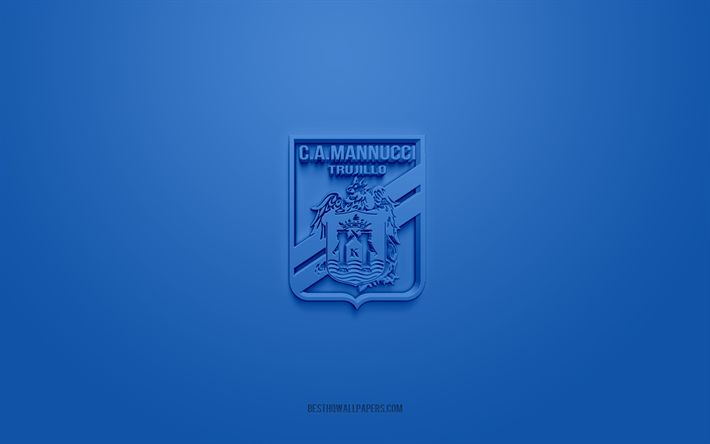 Carlos A Mannucci, logo 3D cr&#233;atif, fond bleu, Primera Division p&#233;ruvienne, embl&#232;me 3d, club de football p&#233;ruvien, Trujillo, P&#233;rou, art 3d, Liga 1, football, logo 3d Carlos A Mannucci