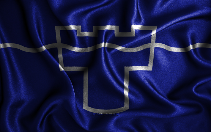 Tyne and Wear-flagga, 4k, v&#229;giga sidenflaggor, engelska counties, Flag of Tyne and Wear, tygflaggor, 3D-konst, Tyne and Wear, Europa, Englands grevskap, Tyne and Wear 3D-flagga, England