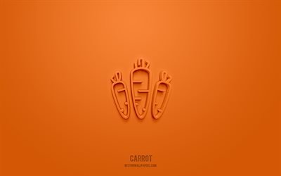 Carrot 3d icon, orange background, 3d symbols, Carrot, food icons, 3d icons, Carrot sign, food 3d icons