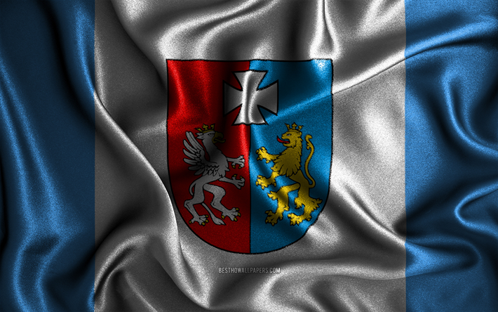 ポトカルパチェ旗, 4k, シルクの波状の旗, voivodeshipsを磨く, ポトカルパチェの日, ファブリックフラグ, ポトカルパチェの旗, 3Dアート, Podkarpackie, ヨーロッパ, ポーランドのVoivodeships, ポトカルパチェ3Dフラグ, オーストリア