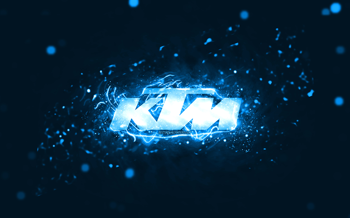KTM sininen logo, 4k, siniset neon valot, luova, sininen abstrakti tausta, KTM logo, tuotemerkit, KTM