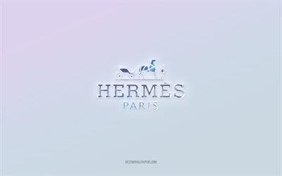 Hermes logotyp, utskuren 3d text, vit bakgrund, Hermes 3d logotyp, Hermes emblem, Hermes, pr&#228;glad logotyp, Hermes 3d emblem