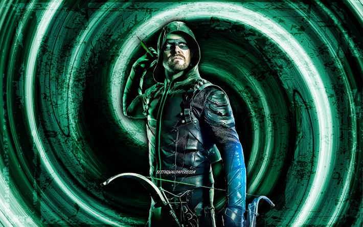 4k, Green Arrow, green grunge background, Fortnite, vortex, Fortnite characters, Green Arrow Skin, Fortnite Battle Royale, Green Arrow Fortnite