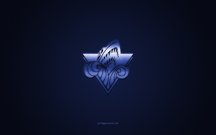 Rimouski Oceanic, clube de h&#243;quei canadense, QMJHL, logotipo azul, fundo azul de fibra de carbono, Quebec Major Junior Hockey, h&#243;quei, Quebec, Canad&#225;, Rimouski Oceanic logo