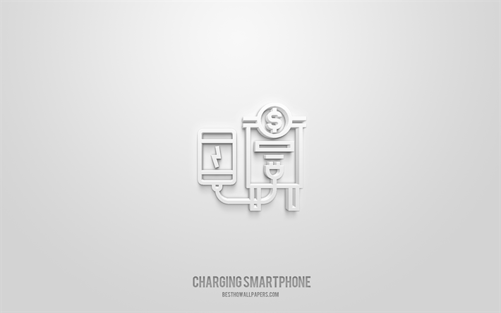 Smartphone charging 3d icon, blue background, 3d symbols, Smartphone charging, technology icons, 3d icons, Smartphone charging sign, technology 3d icons