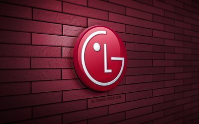 LG 3D-logotyp, 4K, lila tegelv&#228;gg, kreativ, varum&#228;rken, LG-logotyp, 3D-konst, LG