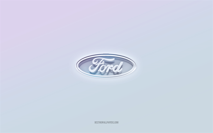 Ford-logotyp, utskuren 3d-text, vit bakgrund, Ford 3d-logotyp, Ford-emblem, Ford, pr&#228;glad logotyp, Ford 3d-emblem