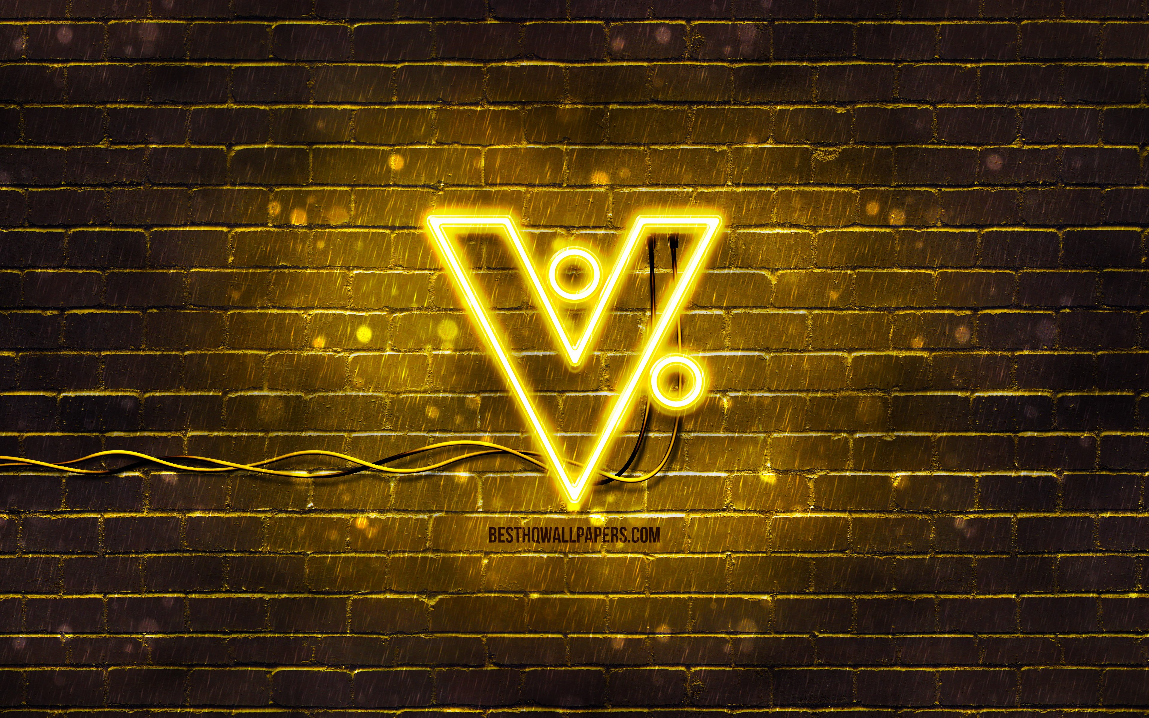 Download wallpapers VeriCoin yellow logo, 4k, yellow brickwall ...