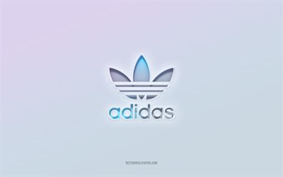 Adidas logotyp, utskuren 3d text, vit bakgrund, Adidas 3d logotyp, Adidas emblem, Adidas, pr&#228;glad logotyp, Adidas 3d emblem