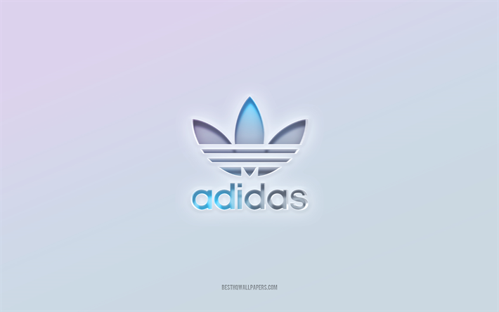 Adidas-logo, leikattu 3d-teksti, valkoinen tausta, Adidaksen 3d-logo, Adidaksen tunnus, Adidas, kohokuvioitu logo, Adidaksen 3d-tunnus