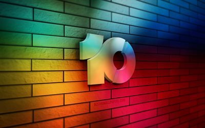 Logo Windows 10 3D, 4K, mur de briques coloré, créatif, systèmes d'exploitation, logo Windows 10, art 3D, Windows 10