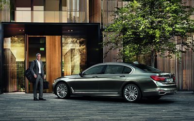 BMW 7, 2018, 4k, G11, luxury sedan, business class, exterior, rear view, BMW