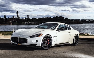 Maserati Gran Turismo S, 2018 autoja, superautot, Strasse Py&#246;r&#228;t, tuning, valkoinen Gran Turismo S, Maserati