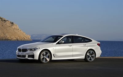 BMW 6-series GT, 2018, 4k, exterior, front view, white new BMW 6, German cars