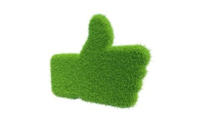 En 3d, la hierba verde, 4k, ecolog&#237;a concepto, en 3d a base de hierbas a mano, con el pulgar hacia arriba, medio ambiente