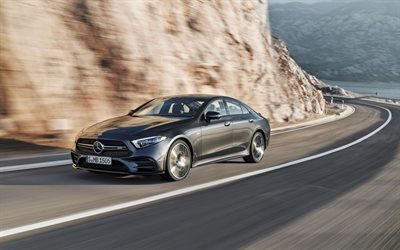 Mercedes-AMG CLS53, yol, 2019 arabalar, motion blur, CLS53, gri CLS, Alman otomobil, Mercedes