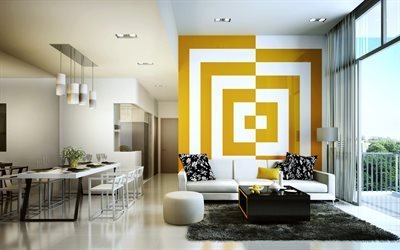 living room, 4k, stylish interior, canteen, modern design, interior idea