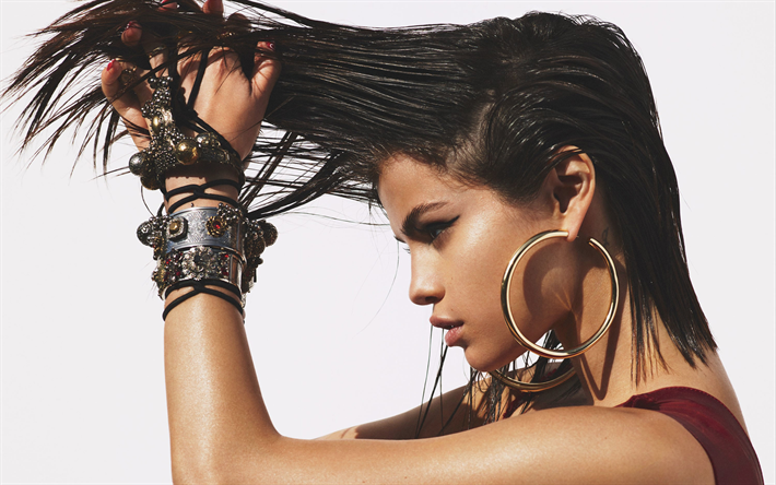 Selena Gomez, profil, 4k, fotoğraf &#231;ekimi, makyaj, Amerikalı şarkıcı, gen&#231; &#252;nl&#252;ler