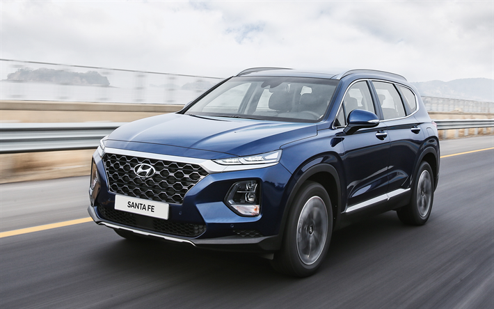 Download wallpapers Hyundai Santa Fe, 2019, 4k, blue luxury SUV, new ...