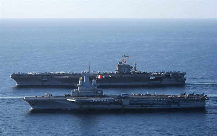 USS Abraham Lincoln, CVN-72, Charles de Gaulle, R91, aircraft carriers, warships, French Navy, US Navy, Marine Nationale