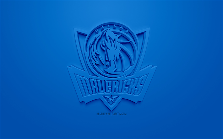 Dallas Mavericks, creative 3D logo, blue background, 3d emblem, American basketball club, NBA, Dallas, Texas, USA, National Basketball Association, 3d art, basketball, 3d logo