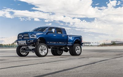 dodge ram 3500, monster-truck, tuning ram 3500, blau, pickup-truck, amerikanische autos, dodge