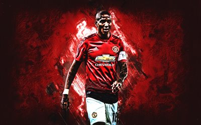 Ashley Young, Manchester United FC, defender, English football player, creative art, red stone background, Premier League, England, football