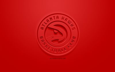 أتلانتا هوكس, الإبداعية شعار 3D, خلفية حمراء, 3d شعار, نادي كرة السلة الأمريكي, الدوري الاميركي للمحترفين, أتلانتا, جورجيا, الولايات المتحدة الأمريكية, الرابطة الوطنية لكرة السلة, الفن 3d, كرة السلة, شعار 3d