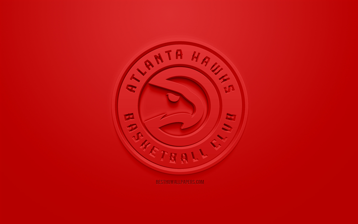 Atlanta Hawks, luova 3D logo, punainen tausta, 3d-tunnus, American basketball club, NBA, Atlanta, Georgia, USA, National Basketball Association, 3d art, koripallo, 3d logo