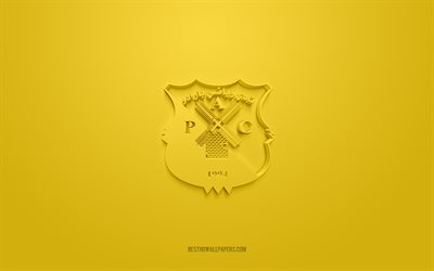 Paradou AC, creative 3D logo, yellow background, Algerian football club, Ligue Professionnelle 1, Algiers, Algeria, 3d art, football, Paradou AC 3d logo