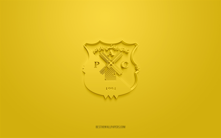 Paradou AC, creative 3D logo, yellow background, Algerian football club, Ligue Professionnelle 1, Algiers, Algeria, 3d art, football, Paradou AC 3d logo