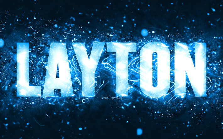 buon compleanno layton, 4k, luci al neon blu, nome layton, creativo, compleanno layton, nomi maschili americani popolari, foto con nome layton, layton
