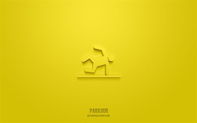 parkour 3d icon, yellow background, 3d symbols, parkour, sport icons, 3d icons, parkour sign, sport 3d icons