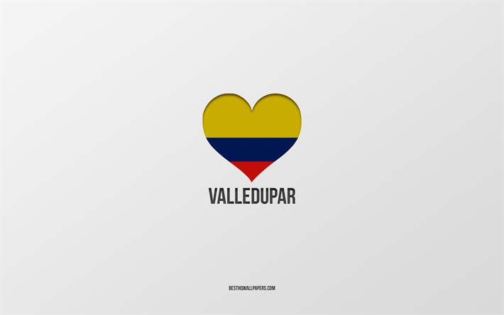 I Love Valledupar, Colombian cities, Day of Valledupar, gray background, Valledupar, Colombia, Colombian flag heart, favorite cities, Love Valledupar