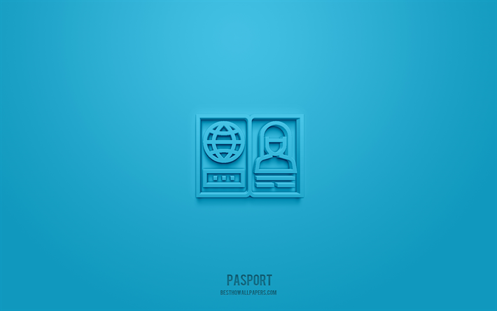 رمز جواز السفر 3d, الخلفية الزرقاء, رموز ثلاثية الأبعاد, جواز سفر, أيقونات السياحة, أيقونات ثلاثية الأبعاد, علامة جواز السفر, السياحة 3d الرموز