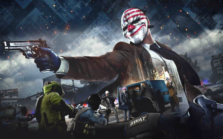 payday 2, poster, werbematerialien, payda-charaktere, payda, starbreeze studios, overkill