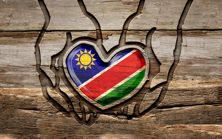 انا احب ناميبيا, 4k, أيدي نحت خشبية, يوم ناميبيا, العلم الناميبي, علم ناميبيا, اعتني بناميبيا, خلاق, علم ناميبيا في متناول اليد, نحت الخشب, الدول الافريقية, ناميبيا