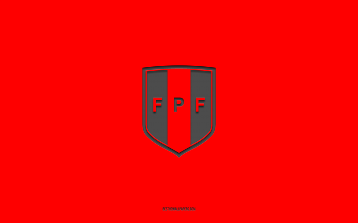 Peru national football team, red background, football team, emblem, CONMEBOL, Peru, football, Peru national football team logo, South America