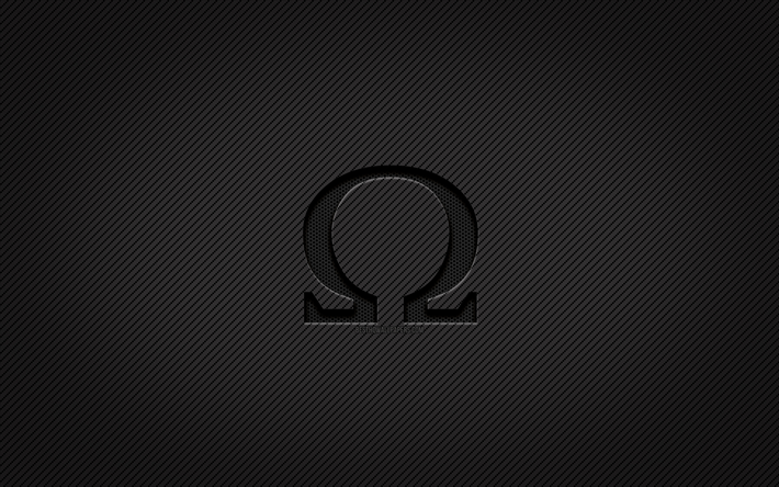 omega carbone logo, 4k, grunge art, fond carbone, cr&#233;atif, omega logo noir, marques, logo omega, omega