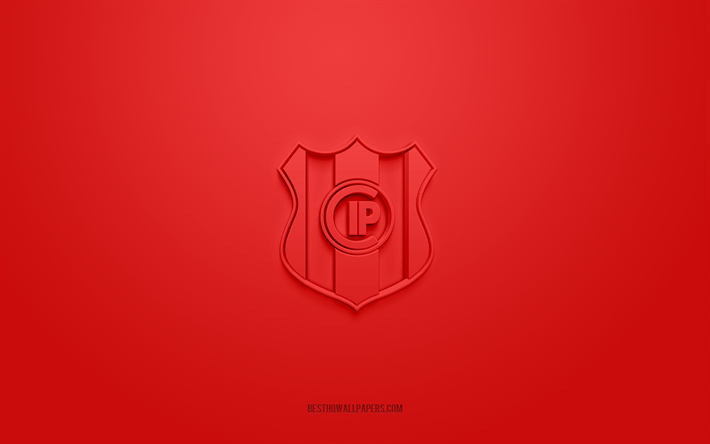 Independiente Petroleros, creative 3D logo, red background, Bolivia Primera Division, 3d emblem, Bolivian football Club, Bolivia, 3d art, football, Independiente Petroleros 3d logo