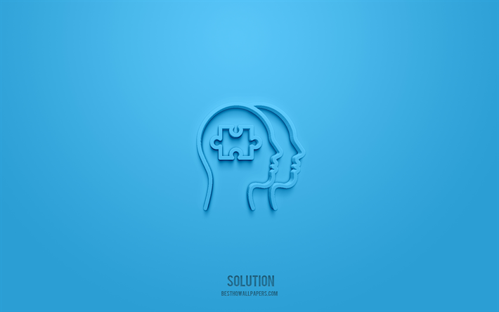 Solution 3d icon, blue background, 3d symbols, Solution, business icons, 3d icons, Solution sign, business 3d icons