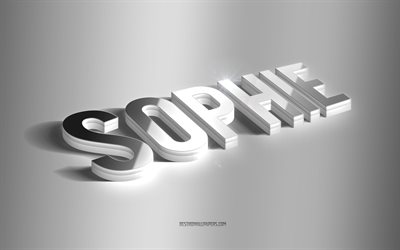 sophie, argento 3d arte, sfondo grigio, sfondi con nomi, nome sophie, biglietto di auguri sophie, arte 3d, foto con nome sophie