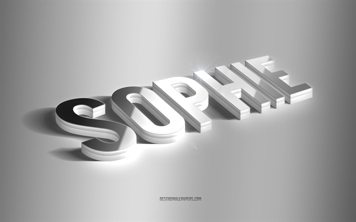 sophie, silver 3d konst, gr&#229; bakgrund, tapeter med namn, sophie namn, sophie gratulationskort, 3d konst, bild med sophie namn