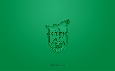 FC Pirin Blagoevgrad, creative 3D logo, green background, Bulgarian First League, 3d emblem, Bulgarian football team, Bulgaria, 3d art, Parva liga, football, FC Pirin Blagoevgrad3d logo